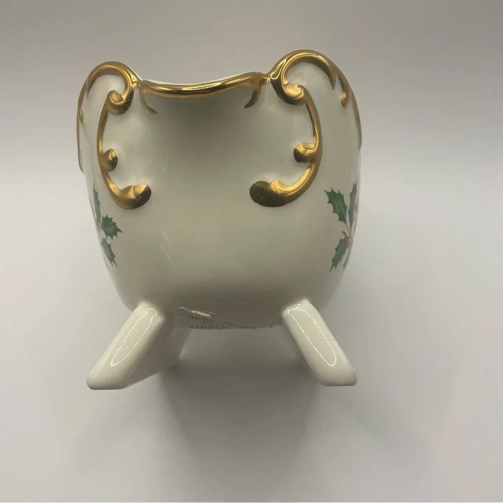 Lenox Holiday Santa Collection Creamer Sleigh Creamer Holly & Ribbons - Picture 3 of 8